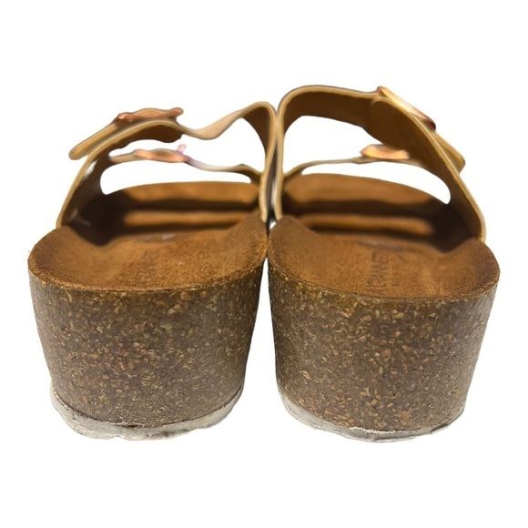 A. Giannetti Rose Gold Pin Buckle Leather Cork Slides Sz 10 Trendy Summer Sandal - Picture 5 of 8